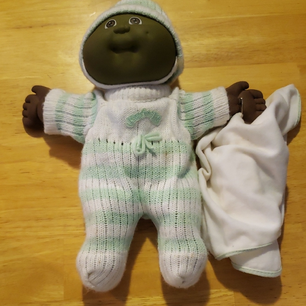 Vintage Cabbage Patch Doll. Striped Outfit Cabbage Patch Doll with Blanket.